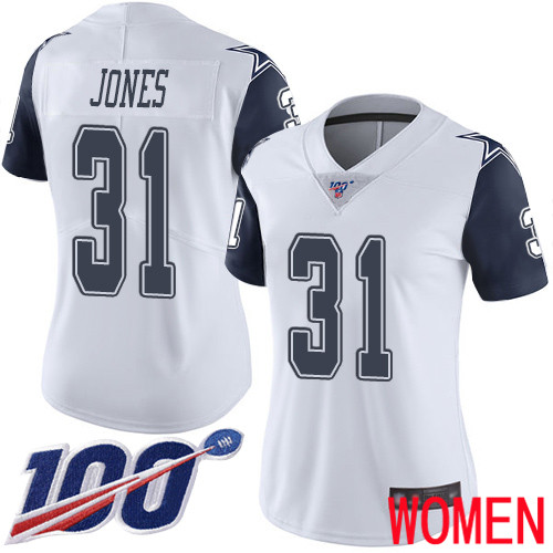 Women Dallas Cowboys Limited White Byron Jones #31 100th Season Rush Vapor Untouchable NFL Jersey->women nfl jersey->Women Jersey